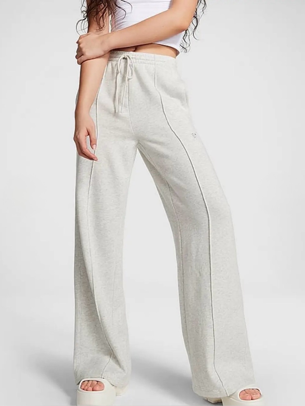 Victoria's Secret PINK Light Heather Grey Fleece Wide Leg Collegiate Sweatpants